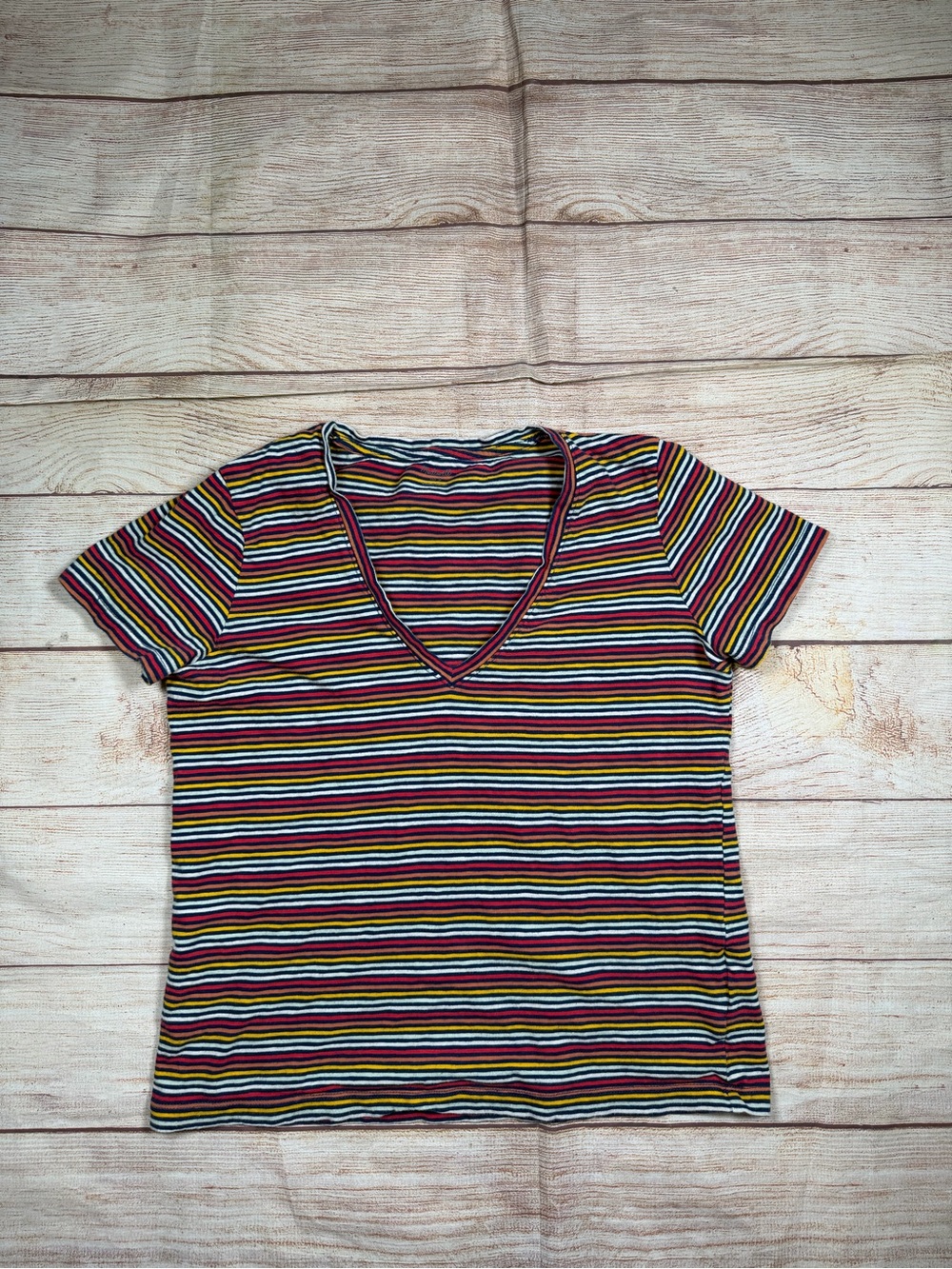 Madewell Multicolor Narrow Stripe‎ V-Neck Tee
